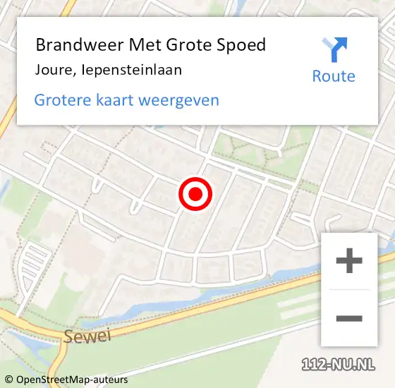 Locatie op kaart van de 112 melding: Brandweer Met Grote Spoed Naar Joure, Iepensteinlaan op 8 mei 2023 11:53