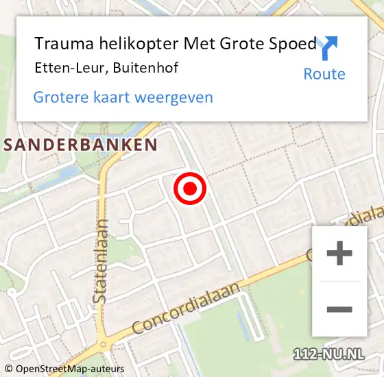 Locatie op kaart van de 112 melding: Trauma helikopter Met Grote Spoed Naar Etten-Leur, Buitenhof op 8 mei 2023 11:55