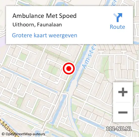 Locatie op kaart van de 112 melding: Ambulance Met Spoed Naar Uithoorn, Faunalaan op 8 mei 2023 12:03