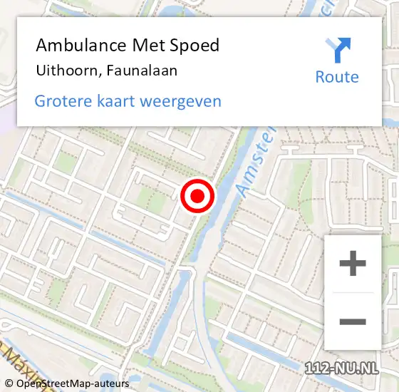Locatie op kaart van de 112 melding: Ambulance Met Spoed Naar Uithoorn, Faunalaan op 8 mei 2023 12:10