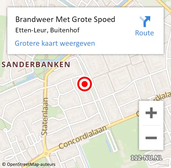 Locatie op kaart van de 112 melding: Brandweer Met Grote Spoed Naar Etten-Leur, Buitenhof op 8 mei 2023 12:11