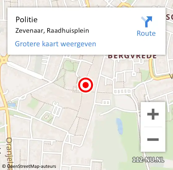 Locatie op kaart van de 112 melding: Politie Zevenaar, Raadhuisplein op 8 mei 2023 12:31