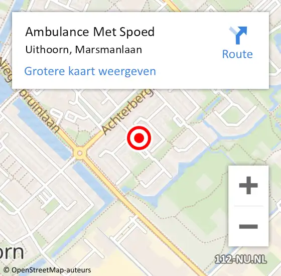 Locatie op kaart van de 112 melding: Ambulance Met Spoed Naar Uithoorn, Marsmanlaan op 8 mei 2023 12:39