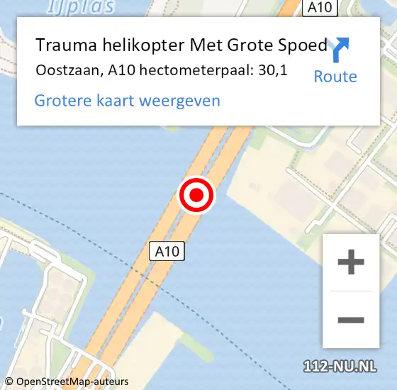 Locatie op kaart van de 112 melding: Trauma helikopter Met Grote Spoed Naar Oostzaan, A10 hectometerpaal: 30,1 op 8 mei 2023 12:42