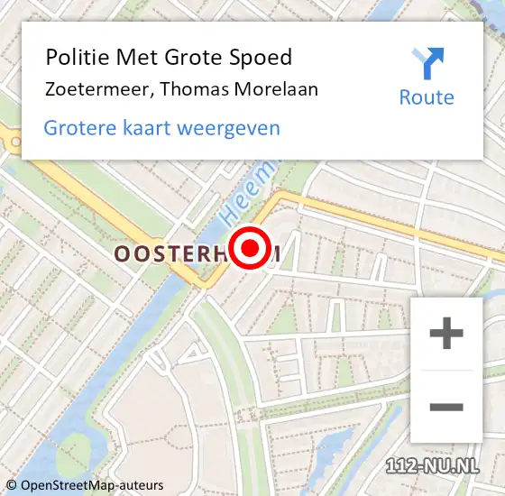 Locatie op kaart van de 112 melding: Politie Met Grote Spoed Naar Zoetermeer, Thomas Morelaan op 8 mei 2023 13:33