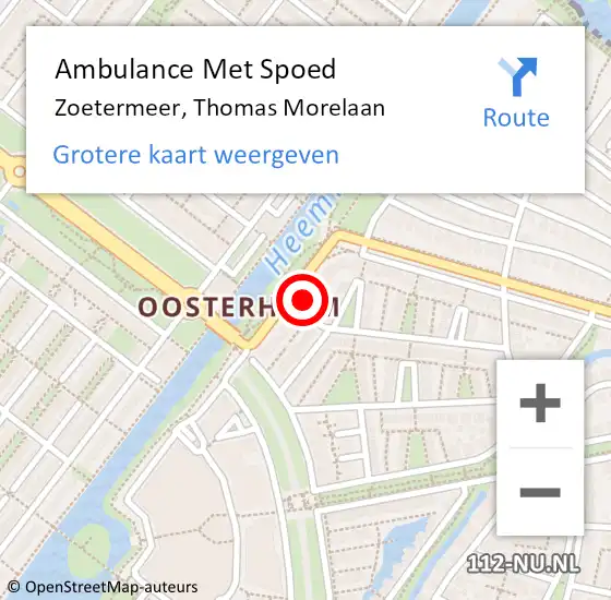 Locatie op kaart van de 112 melding: Ambulance Met Spoed Naar Zoetermeer, Thomas Morelaan op 8 mei 2023 13:41