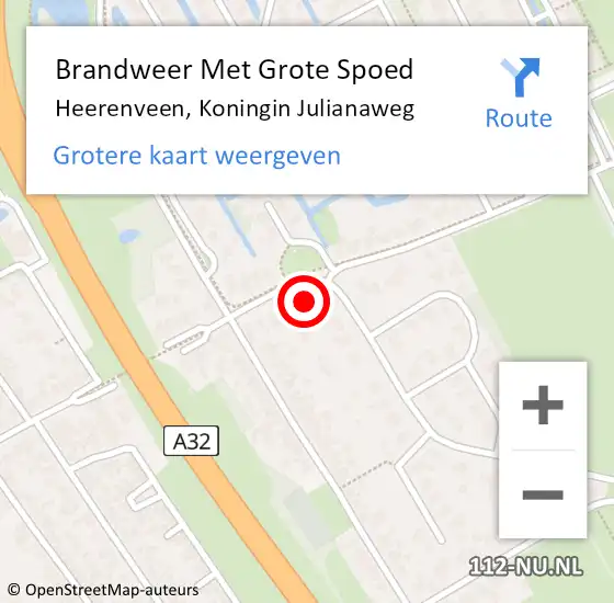 Locatie op kaart van de 112 melding: Brandweer Met Grote Spoed Naar Heerenveen, Koningin Julianaweg op 8 mei 2023 13:50