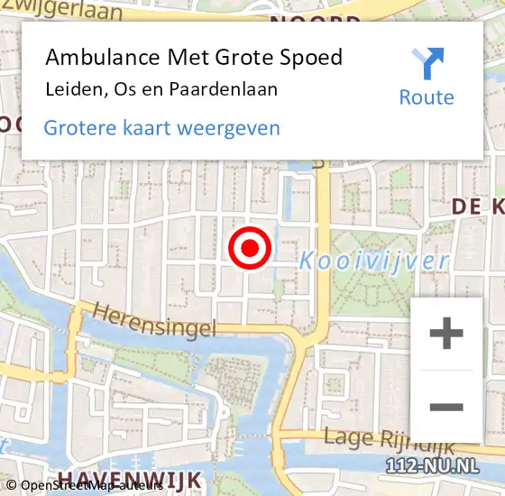 Locatie op kaart van de 112 melding: Ambulance Met Grote Spoed Naar Leiden, Os en Paardenlaan op 8 mei 2023 13:50