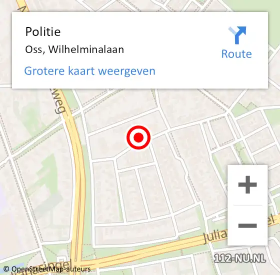 Locatie op kaart van de 112 melding: Politie Oss, Wilhelminalaan op 8 mei 2023 14:14