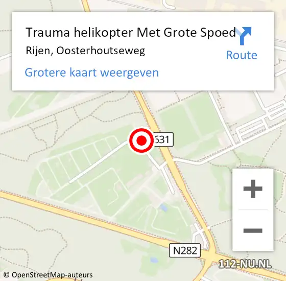 Locatie op kaart van de 112 melding: Trauma helikopter Met Grote Spoed Naar Rijen, Oosterhoutseweg op 8 mei 2023 14:22