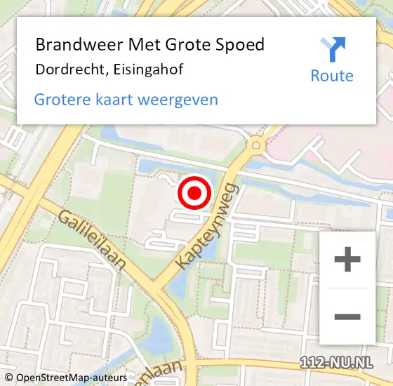 Locatie op kaart van de 112 melding: Brandweer Met Grote Spoed Naar Dordrecht, Eisingahof op 8 mei 2023 14:25