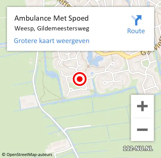 Locatie op kaart van de 112 melding: Ambulance Met Spoed Naar Weesp, Gildemeestersweg op 24 augustus 2014 21:06