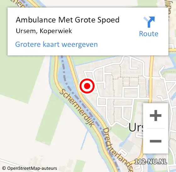 Locatie op kaart van de 112 melding: Ambulance Met Grote Spoed Naar Ursem, Koperwiek op 8 mei 2023 14:57