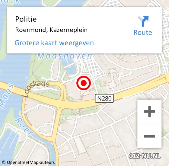 Locatie op kaart van de 112 melding: Politie Roermond, Kazerneplein op 8 mei 2023 14:58