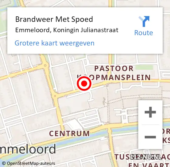 Locatie op kaart van de 112 melding: Brandweer Met Spoed Naar Emmeloord, Koningin Julianastraat op 8 mei 2023 15:09