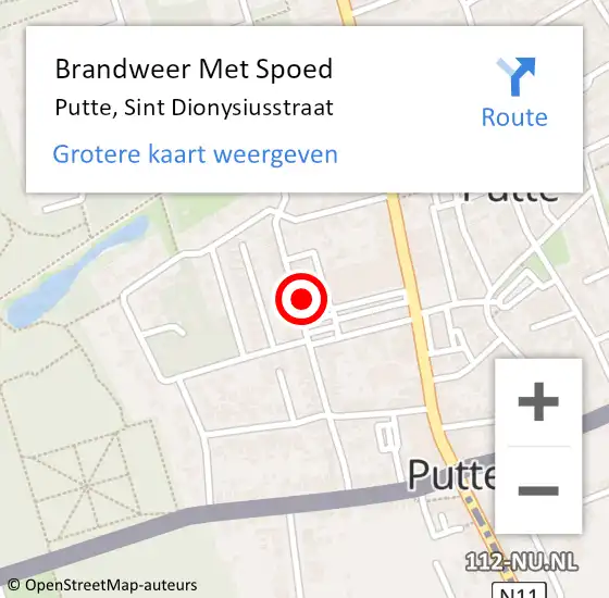 Locatie op kaart van de 112 melding: Brandweer Met Spoed Naar Putte, Sint Dionysiusstraat op 8 mei 2023 15:13