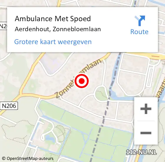 Locatie op kaart van de 112 melding: Ambulance Met Spoed Naar Aerdenhout, Zonnebloemlaan op 8 mei 2023 15:33