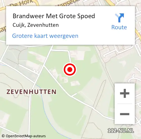 Locatie op kaart van de 112 melding: Brandweer Met Grote Spoed Naar Cuijk, Zevenhutten op 8 mei 2023 15:39