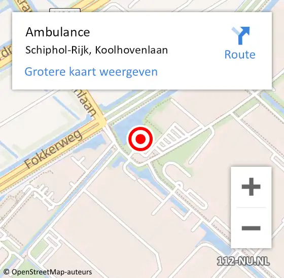 Locatie op kaart van de 112 melding: Ambulance Schiphol-Rijk, Koolhovenlaan op 8 mei 2023 15:42