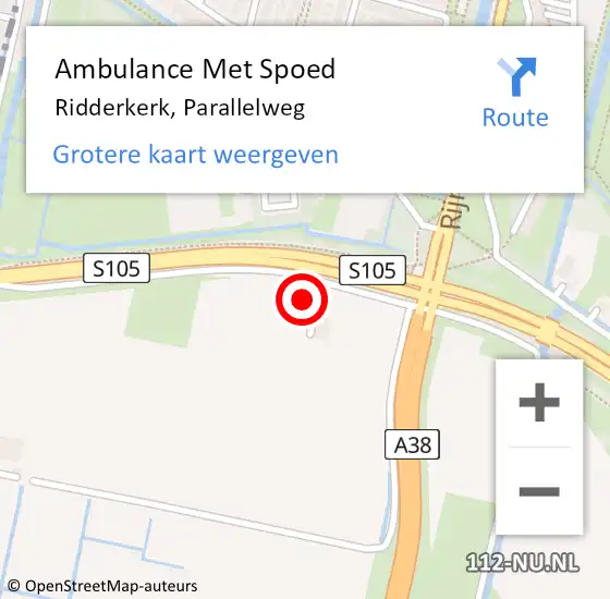 Locatie op kaart van de 112 melding: Ambulance Met Spoed Naar Ridderkerk, Parallelweg op 8 mei 2023 15:59