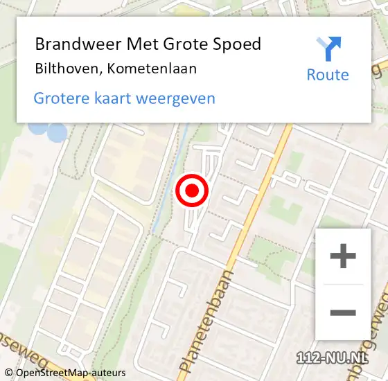 Locatie op kaart van de 112 melding: Brandweer Met Grote Spoed Naar Bilthoven, Kometenlaan op 8 mei 2023 16:05