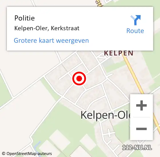 Locatie op kaart van de 112 melding: Politie Kelpen-Oler, Kerkstraat op 8 mei 2023 16:28