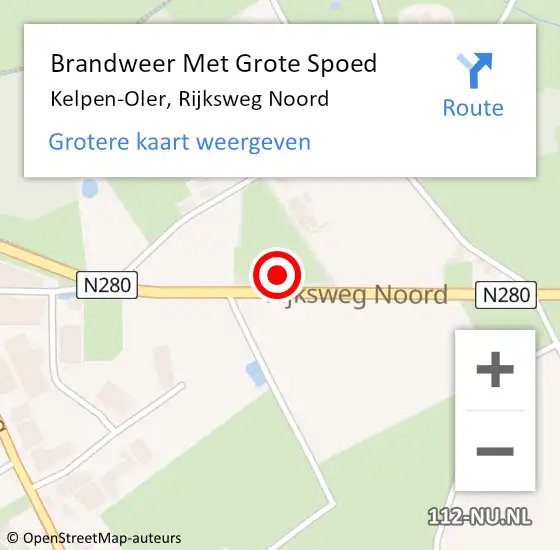 Locatie op kaart van de 112 melding: Brandweer Met Grote Spoed Naar Kelpen-Oler, Rijksweg Noord op 8 mei 2023 16:31