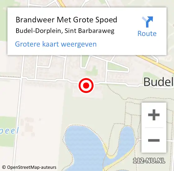 Locatie op kaart van de 112 melding: Brandweer Met Grote Spoed Naar Budel-Dorplein, Sint Barbaraweg op 8 mei 2023 16:58