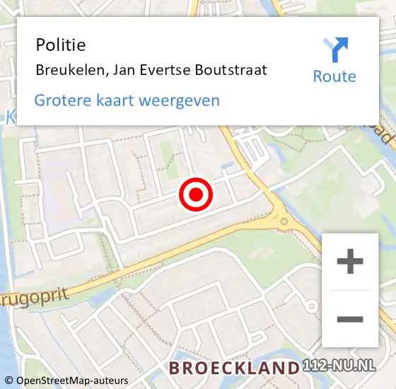 Locatie op kaart van de 112 melding: Politie Breukelen, Jan Evertse Boutstraat op 8 mei 2023 17:10