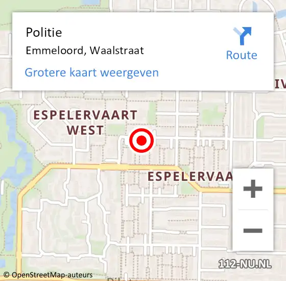 Locatie op kaart van de 112 melding: Politie Emmeloord, Waalstraat op 8 mei 2023 17:15