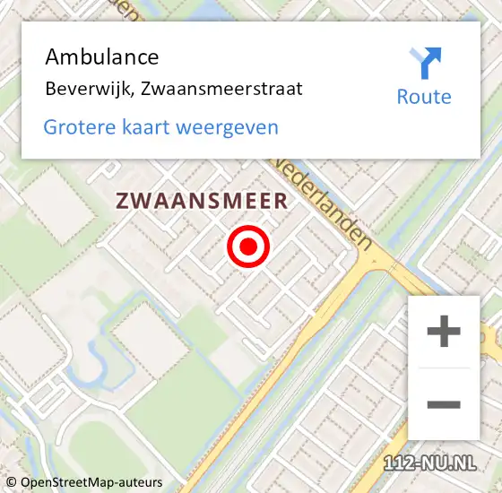 Locatie op kaart van de 112 melding: Ambulance Beverwijk, Zwaansmeerstraat op 8 mei 2023 17:19