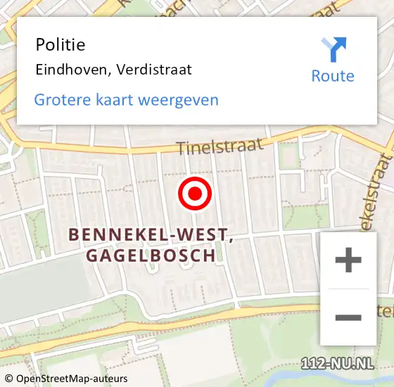 Locatie op kaart van de 112 melding: Politie Eindhoven, Verdistraat op 8 mei 2023 18:05