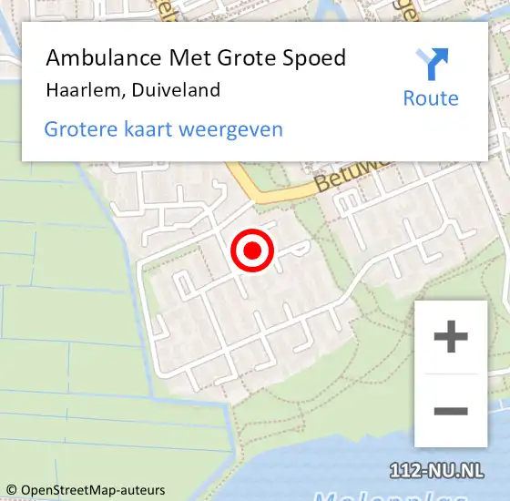 Locatie op kaart van de 112 melding: Ambulance Met Grote Spoed Naar Haarlem, Duiveland op 8 mei 2023 18:09