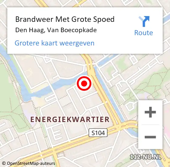 Locatie op kaart van de 112 melding: Brandweer Met Grote Spoed Naar Den Haag, Van Boecopkade op 8 mei 2023 19:19