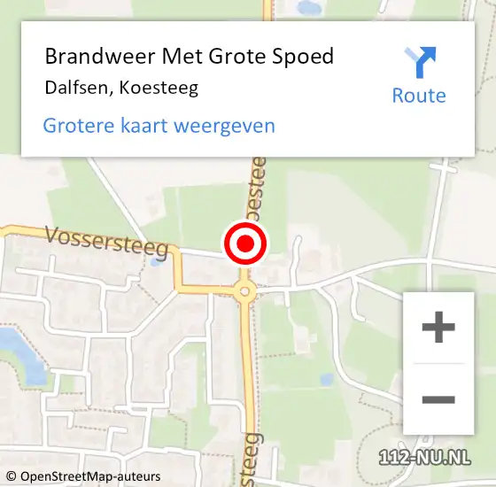 Locatie op kaart van de 112 melding: Brandweer Met Grote Spoed Naar Dalfsen, Koesteeg op 24 augustus 2014 21:47