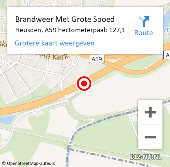 Locatie op kaart van de 112 melding: Brandweer Met Grote Spoed Naar Heusden, A59 hectometerpaal: 127,1 op 8 mei 2023 20:03