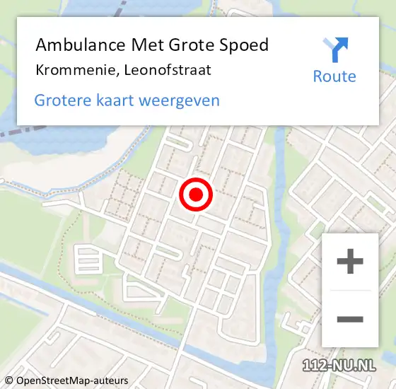 Locatie op kaart van de 112 melding: Ambulance Met Grote Spoed Naar Krommenie, Leonofstraat op 8 mei 2023 20:19