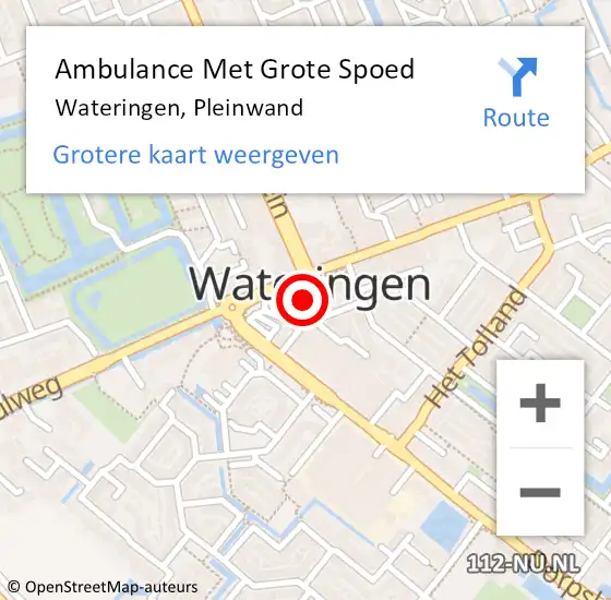 Locatie op kaart van de 112 melding: Ambulance Met Grote Spoed Naar Wateringen, Pleinwand op 8 mei 2023 20:26