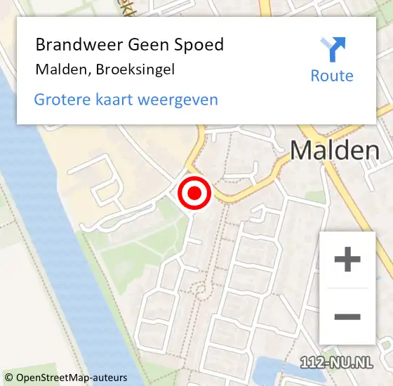 Locatie op kaart van de 112 melding: Brandweer Geen Spoed Naar Malden, Broeksingel op 8 mei 2023 20:47