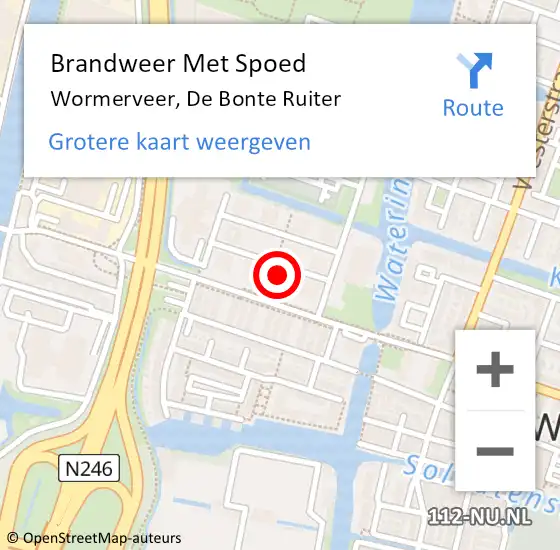 Locatie op kaart van de 112 melding: Brandweer Met Spoed Naar Wormerveer, De Bonte Ruiter op 8 mei 2023 20:54