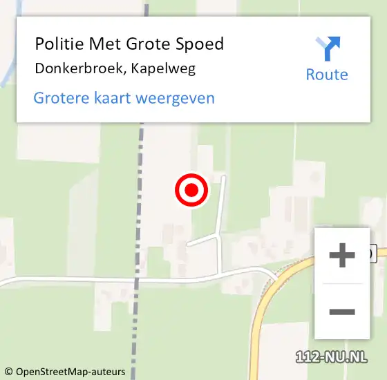 Locatie op kaart van de 112 melding: Politie Met Grote Spoed Naar Donkerbroek, Kapelweg op 8 mei 2023 20:56