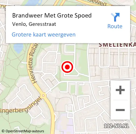 Locatie op kaart van de 112 melding: Brandweer Met Grote Spoed Naar Venlo, Geresstraat op 8 mei 2023 21:08