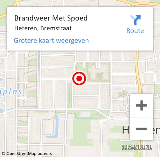 Locatie op kaart van de 112 melding: Brandweer Met Spoed Naar Heteren, Bremstraat op 8 mei 2023 21:22