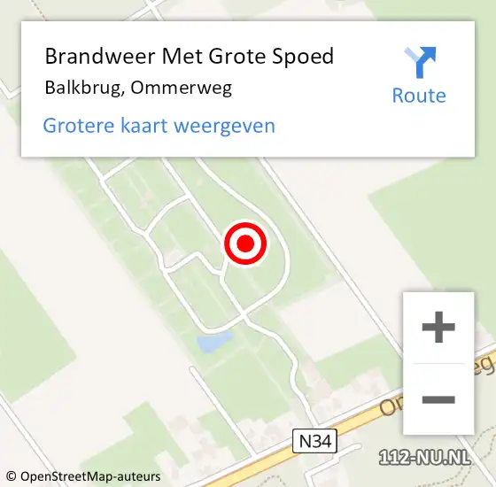 Locatie op kaart van de 112 melding: Brandweer Met Grote Spoed Naar Balkbrug, Ommerweg op 8 mei 2023 21:31