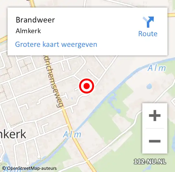 Locatie op kaart van de 112 melding: Brandweer Almkerk op 8 mei 2023 21:57
