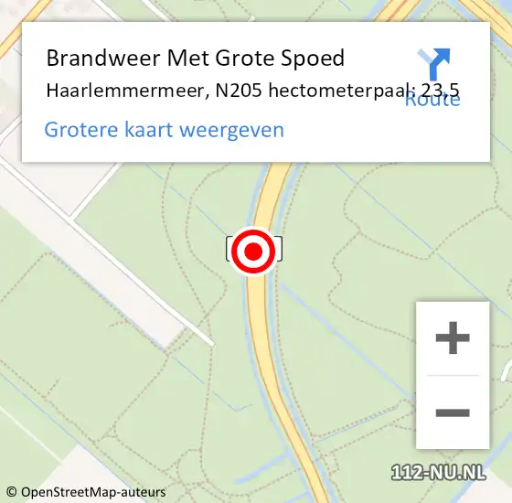 Locatie op kaart van de 112 melding: Brandweer Met Grote Spoed Naar Haarlemmermeer, N205 hectometerpaal: 23,5 op 8 mei 2023 22:01