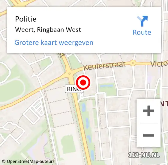 Locatie op kaart van de 112 melding: Politie Weert, Ringbaan West op 8 mei 2023 22:07