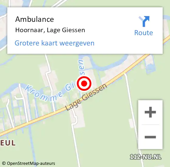 Locatie op kaart van de 112 melding: Ambulance Hoornaar, Lage Giessen op 8 mei 2023 23:50