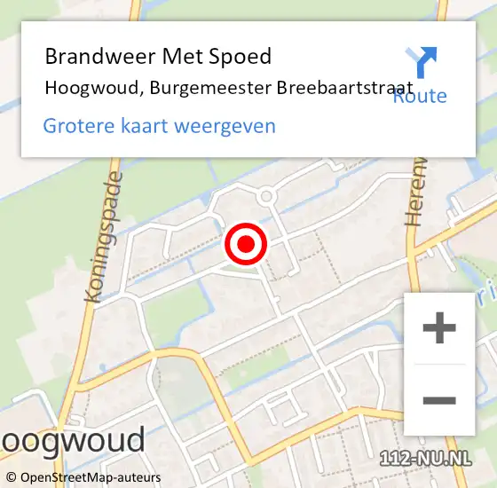 Locatie op kaart van de 112 melding: Brandweer Met Spoed Naar Hoogwoud, Burgemeester Breebaartstraat op 9 mei 2023 01:34
