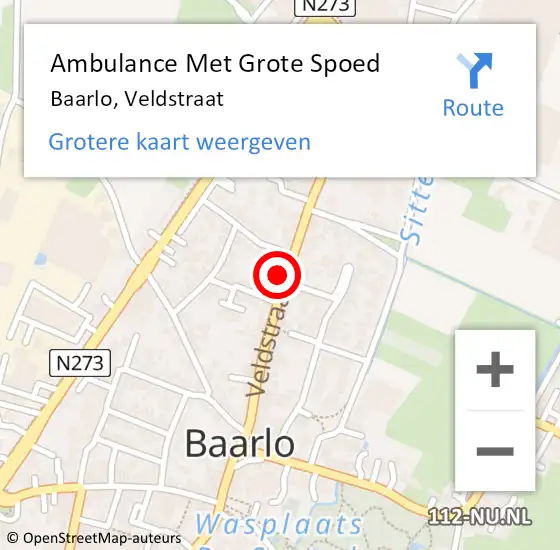 Locatie op kaart van de 112 melding: Ambulance Met Grote Spoed Naar Baarlo, Veldstraat op 24 augustus 2014 22:25